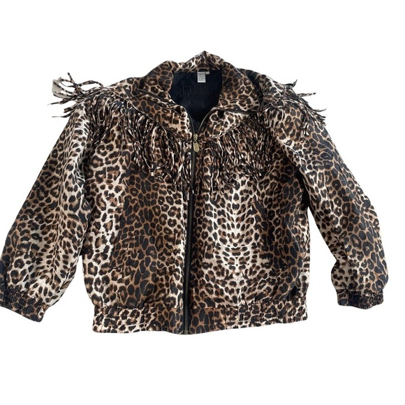 Vintage FUDA INTERNATIONAL 100% SILK JACKET Cheetah Fringe Jacket - Picture 1 of 5